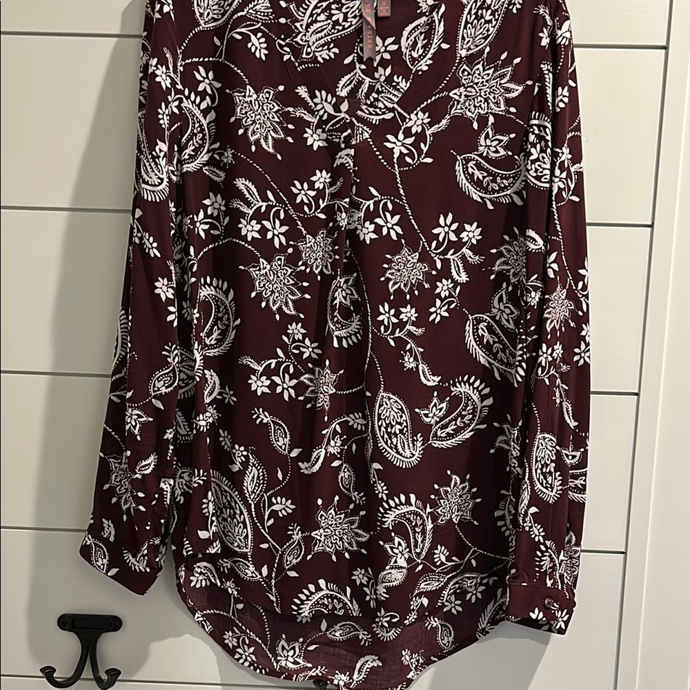 Burgundy Paisley long sleeve blouse